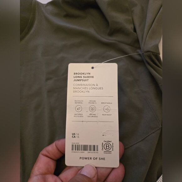 NWT Athleta Brooklin Long Sleeve Jumpsuit Im Army Green Size 16 - Picture 6 of 15